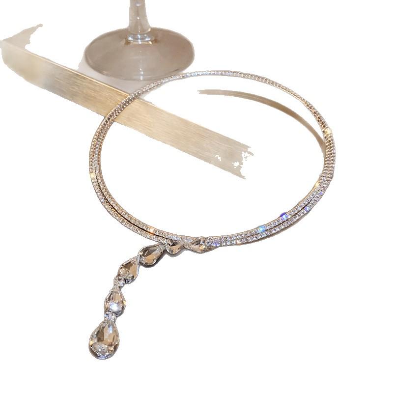 Elegant Zircon Water Drop Tassel Necklace: Double-Layer Light Luxury Collarbone Chain