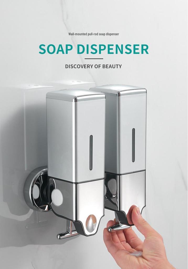 Wall-Mounted Dual Soap Dispenser with Double Hook for Bathroom & Kitchen