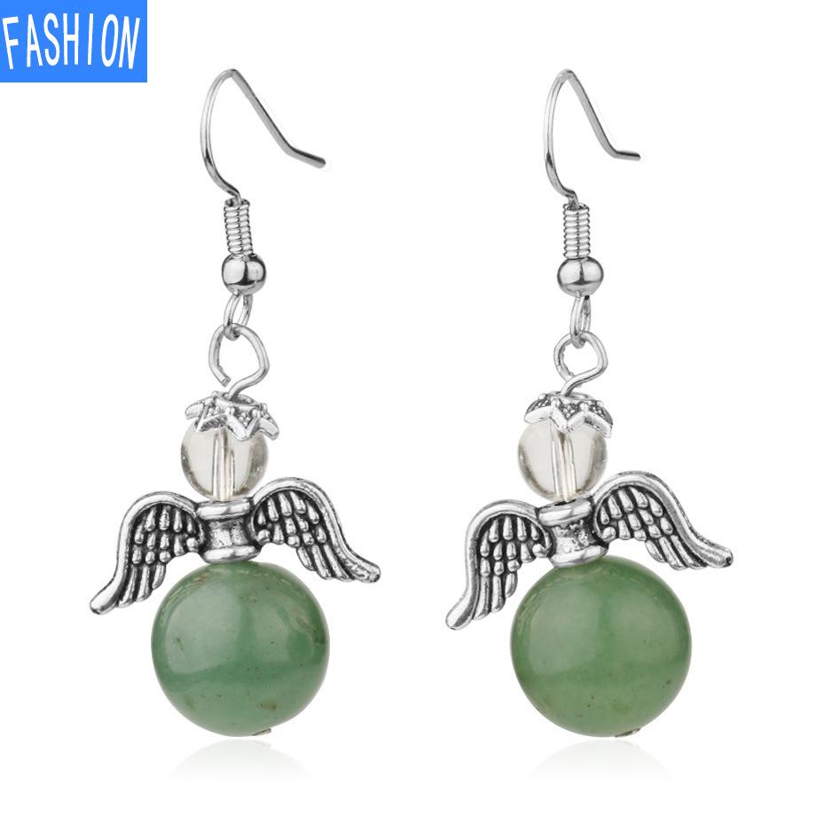 European and American Trinkets Natural Crystal Angel Wings European and American Earrings Autumn and Winter Kaai Female Earrings