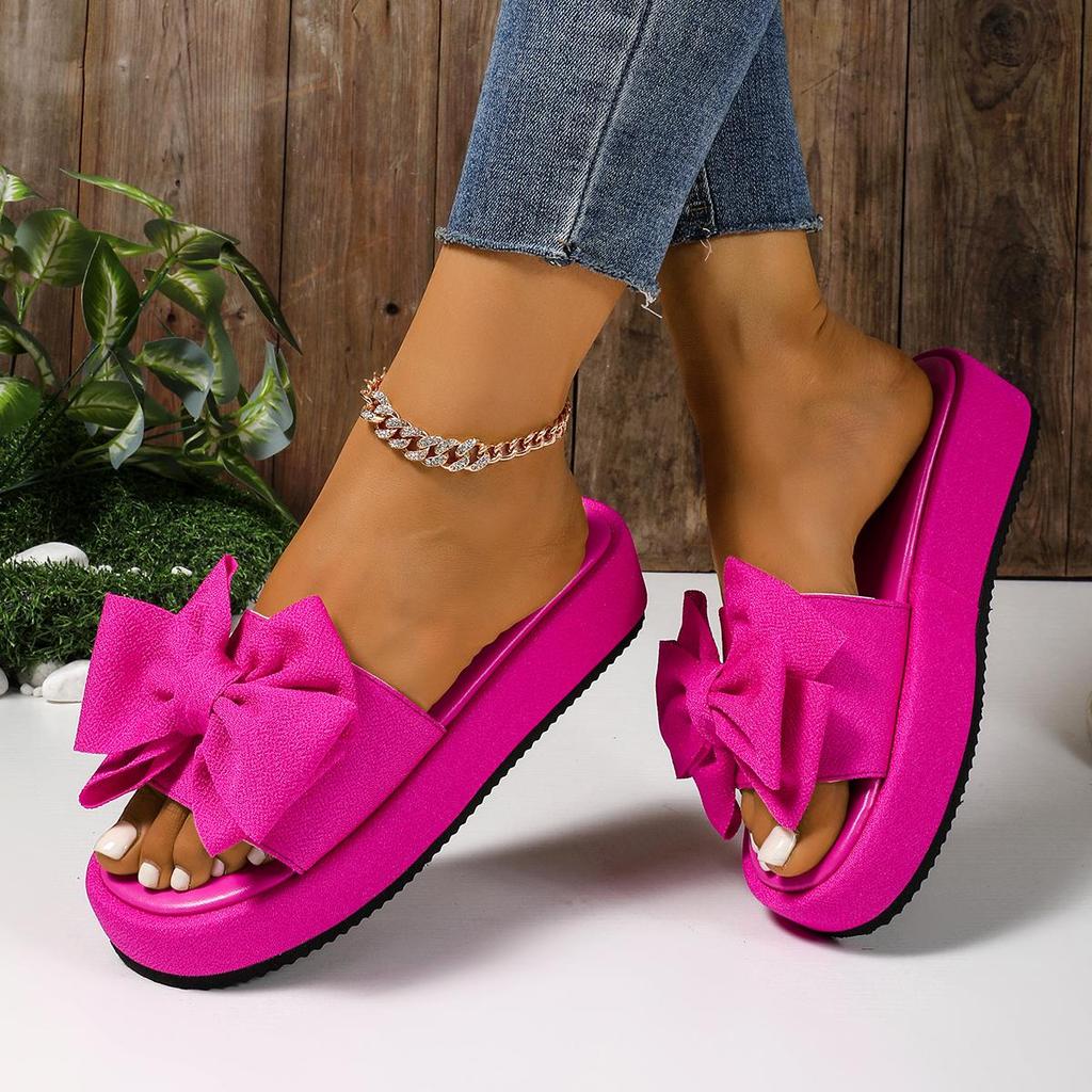 Sommer Runde Kopf Schleife Fisch Mund Bequem Lässig Hausschuhe Modisch Elegant Dicke Sohle Leichte Sandalen für Damen