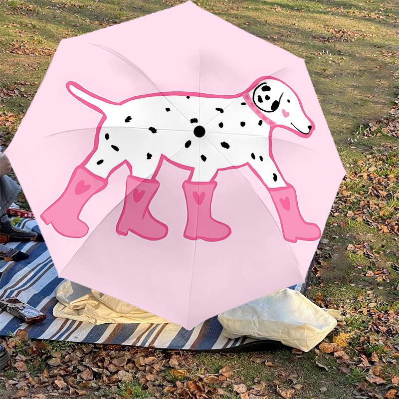 1PC Dalmatian Rainboots Umbrella-8-Rib Reinforced Portable Folding Travel Suitable for All Seasons Outdoor Daily Use-J329