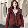Cotton-padded Women's Short Hooded Thickened Bread Clothes Winter Clothing Versatile Loose Three-dimensional Pocket Padded Jacket To Keep Warm