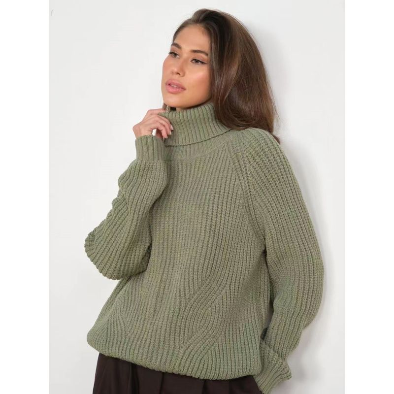 

Мода Новое поступление Вязаный Свободный Модный Двухслойный Воротник Толстый Свитер Свободный Свитер с Двойным Воротником Olive green L