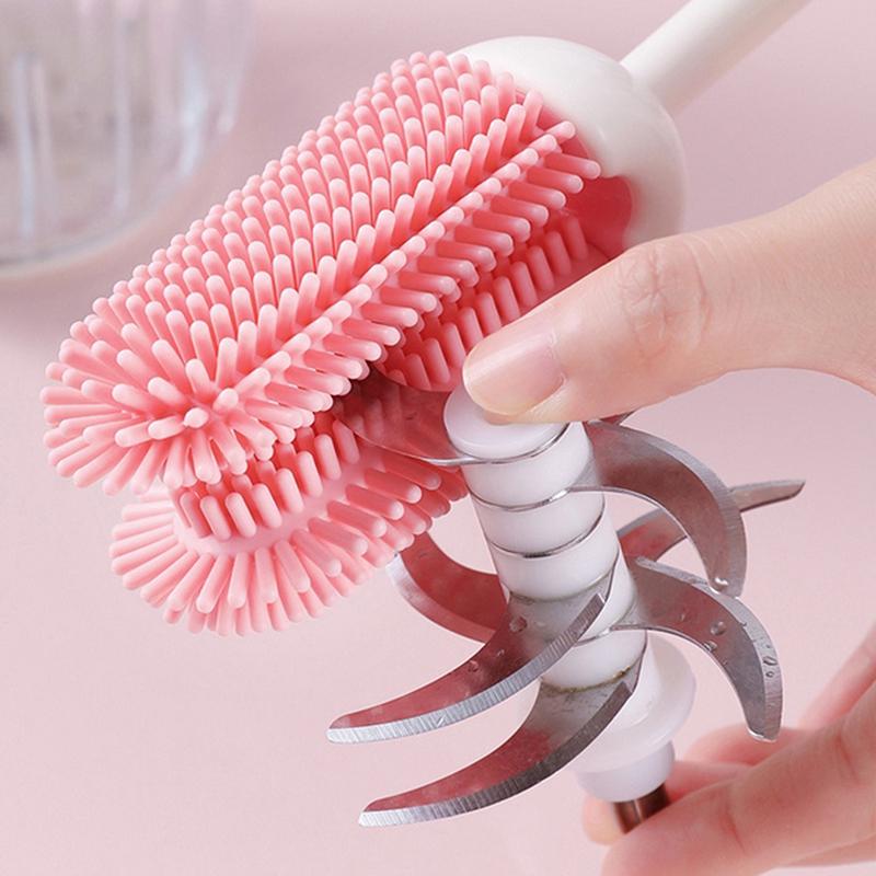 3-in-1 Silikon-Milchflaschenbürste Langer Griff Wasserglas Tasse Reinigungsbürste Multifunktionales Küchenreinigungswerkzeug