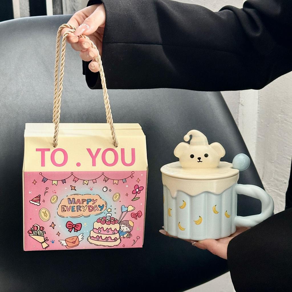 Cute Puppy Mug with Lid Ceramic Cup Large Capacity Home Office Dormitory Coffee Breakfast Cup Girls