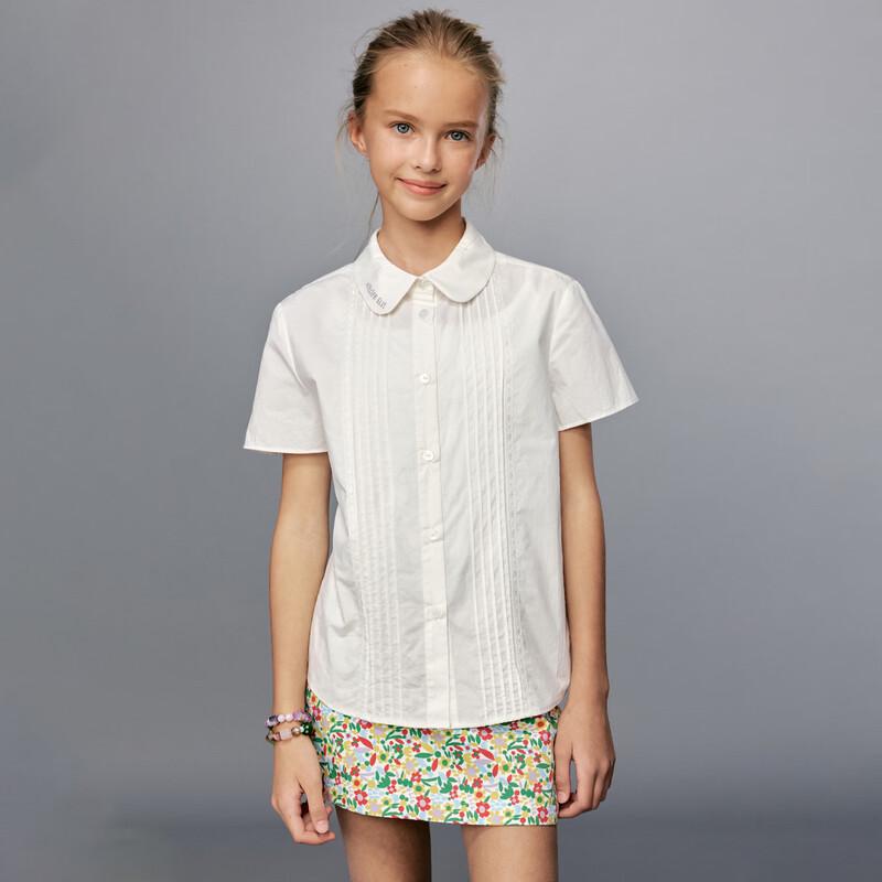ELLE KIDS Girls  Embroidered Peter Pan Collar Short Sleeve Blouse 160