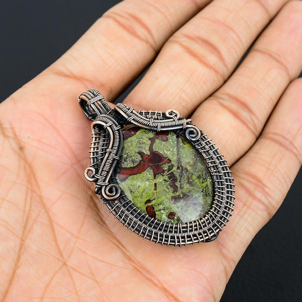 Dragon Blood Stone Pendant, Handmade Gemstone 999 Copper Wire Wrap Pendant Antique Jewelry, For Gift Copper Jewelry