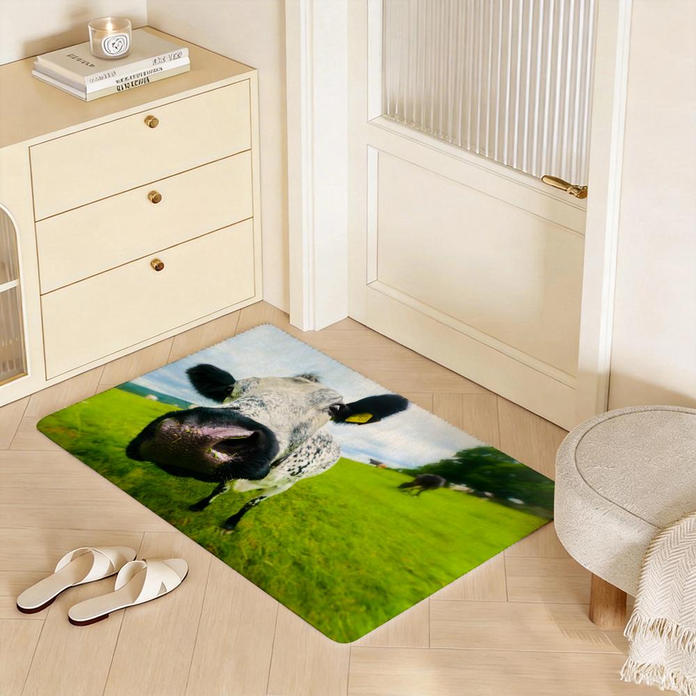 Animal A Cow Floor Mat Eco Flannel Doormat Non Slip Odorless Indoor Floor Rug Soft Short Plush Home Mat