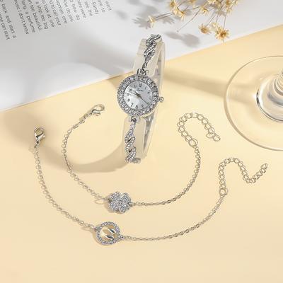 Ladies' New Trend Round Diamond Dial Steel Strap Quartz Watch Fashionable Diamond Bracelet Noble Atmosphere Holiday Gift