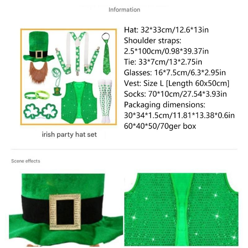 Saint Patricks Day Costume Props With Multiple Accessories Like Hats And Ties Cosplay Vest Necklace For Themed Parties