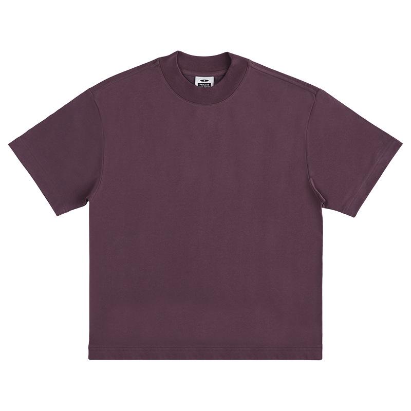 Heavyweight Unisex Solid Color Small Collar Crew Neck Loose Fit T-shirt