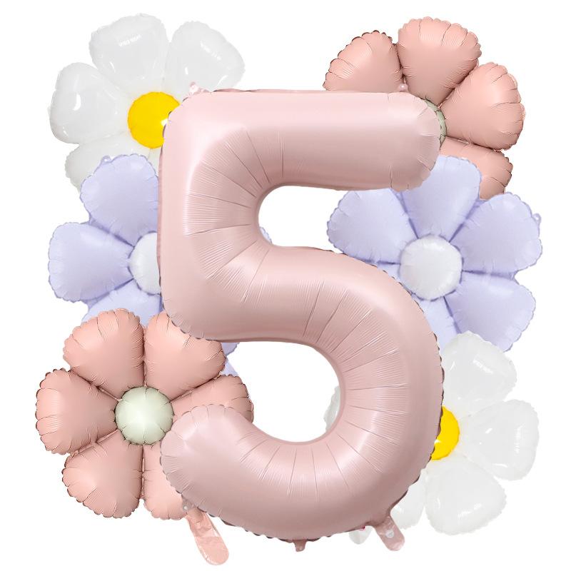 7pcs Matte Finish Daisy Balloon Number Wedding Decor Birthday Party Decoration Aluminum Foil Balloon Baby Shower Decorations
