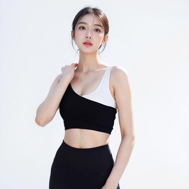 

European and American-Style Contrast Color Quick-Dry Running Bra Sports Bra Black and white color matching XP S
