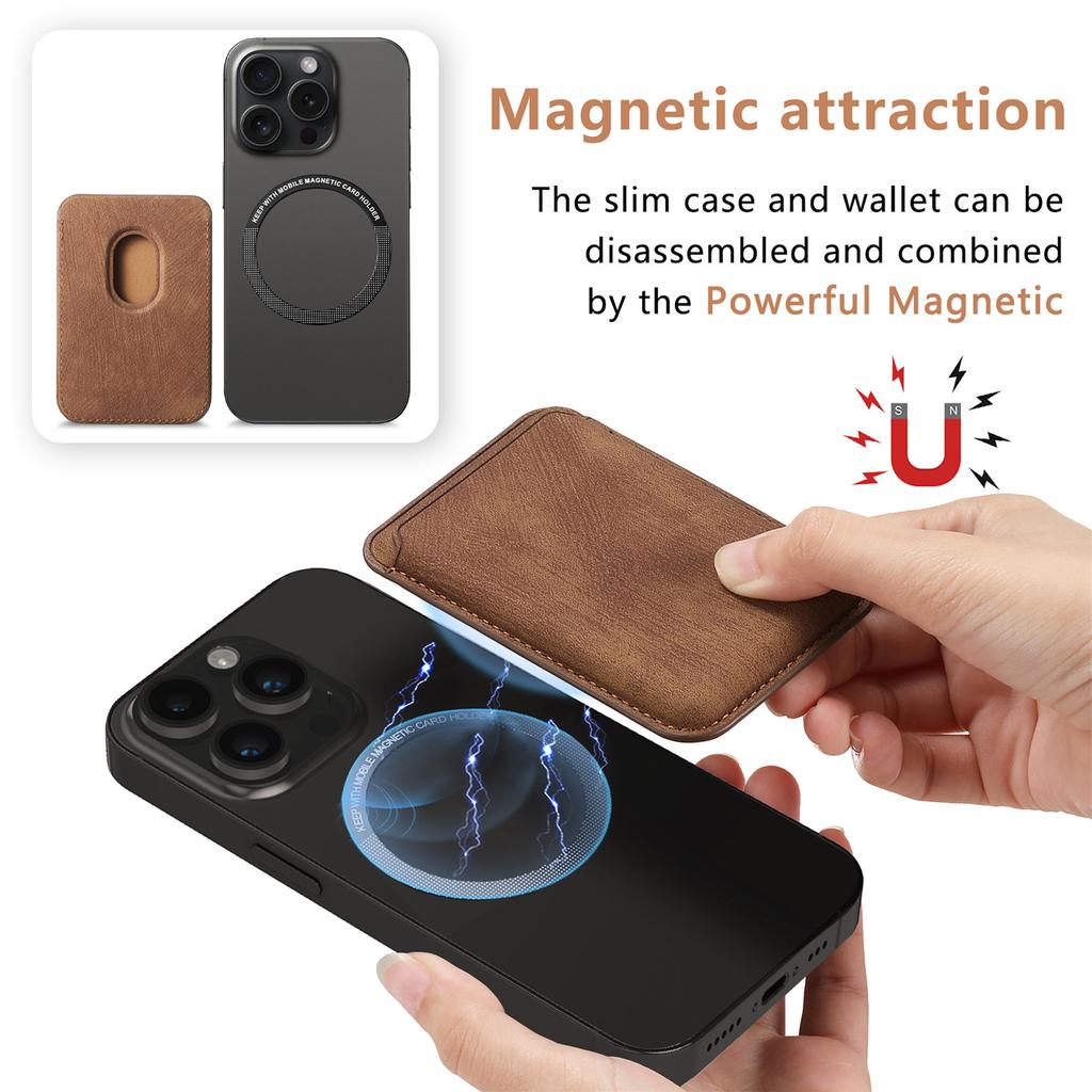 Vintage Matt Lær Magnetisk Kortholder for iPhone 12-17 Serien - MagSafe Slim Lommebok