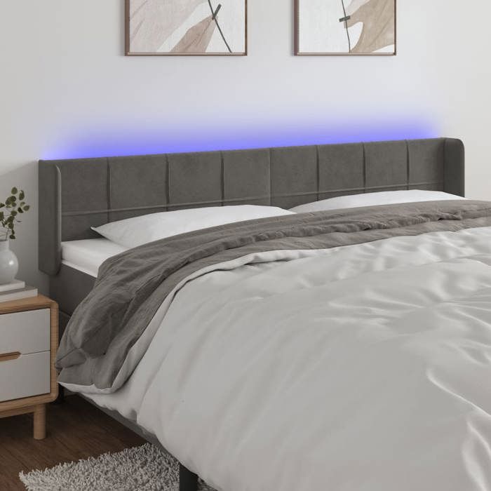 VidaXL Tête de Lit à LED Meuble de Chambre à Coucher Accessoire de Lit Double Tête de Cadre de Lit Intérieur Gris Foncé 3123291
