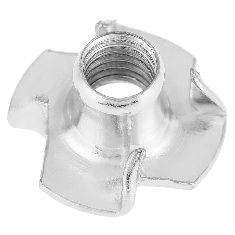 100pcs Zinc Plated Carbon Steel T Nut Four Pronged Tee Nuts For Woodworking Furniture (M6)