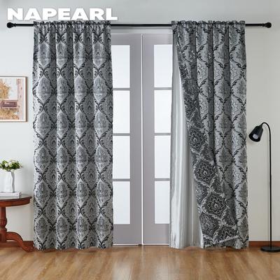 1 Stück NAPEARL 60–70 % Lichtblockierung, Retro-Jacquard, grau, Verdunkelungs- und transparente doppellagige Vorhänge für Wohnzimmer, Schlafzimmer, Fensterdekoration