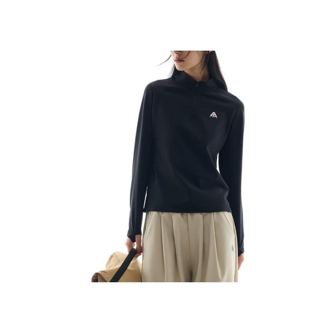 

Anta Удобный повседневный спортивный теплый трикотажный топ с длинным рукавом и полувысоким воротом для женщин, базовый черный 962446401-4 XS