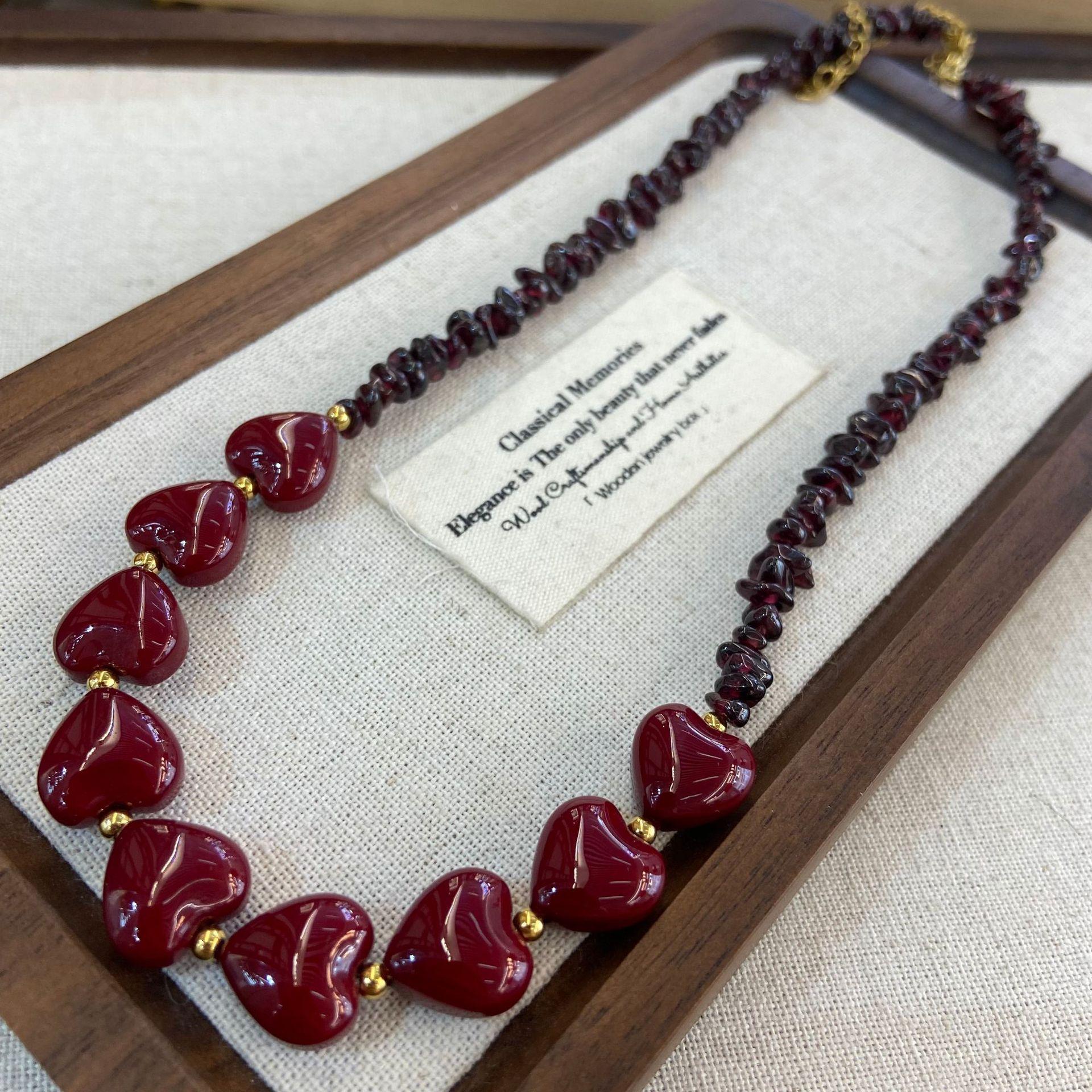 Angola Red Wine Red Love Necklace Spell Irregular Gravel High Sense New Chinese Necklace Stud Earrings