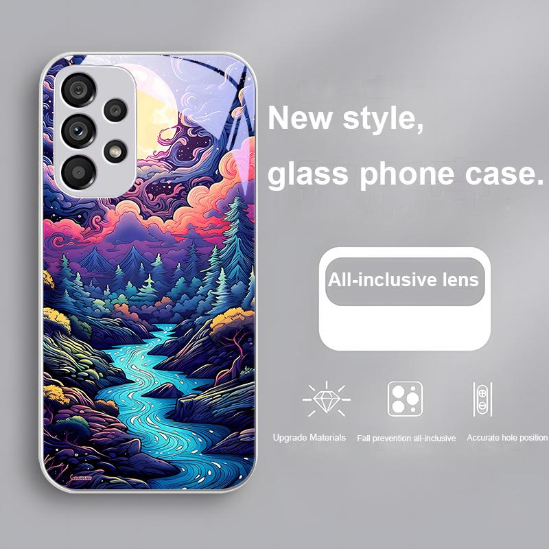 Anime Forest Moon River For Samsung Galaxy S24 Plus S20 21 FE S23 Ultra S8 9 A70 72 73 50 51 52 53 Tempered Glass Phone Case