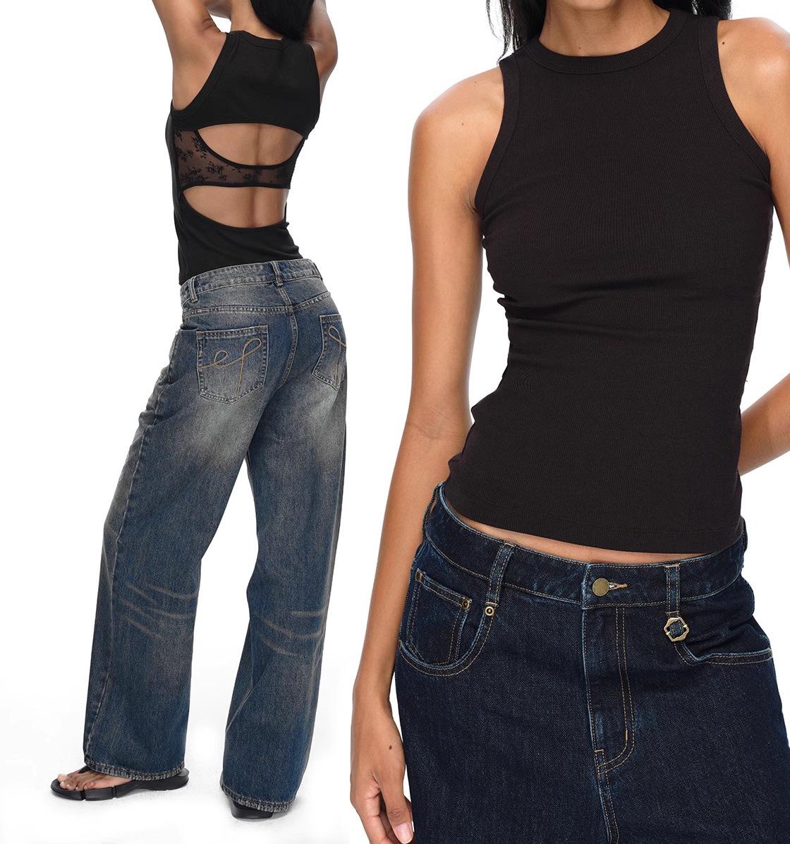 

Европейский и американский стиль Сексуальный топ-майка с кружевом на спине и спинкой-борцовкой - Спортивный, Повседневный, Приталенный Medium чёрный