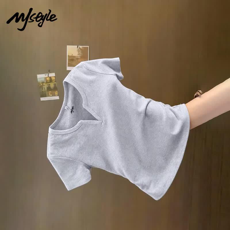 MJ STYLE Women's V-Neck Slim Fit Short Sleeve T-Shirt