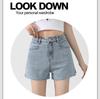 Women's High-Waist Elastic Denim Shorts - Summer Thin, Loose, Three-Quarter Length with Split Hem