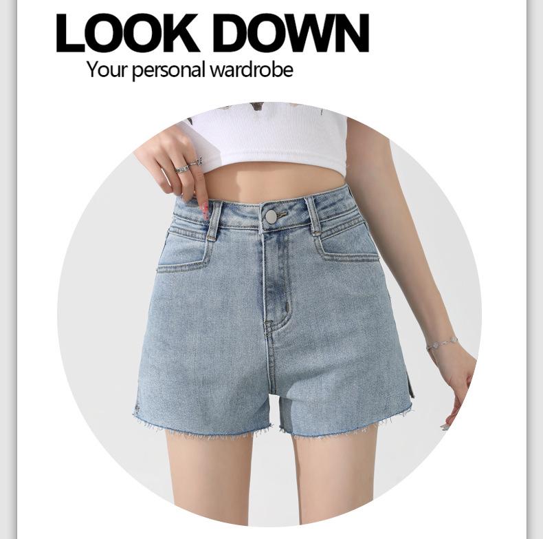 Women's High-Waist Elastic Denim Shorts - Summer Thin, Loose, Three-Quarter Length with Split Hem