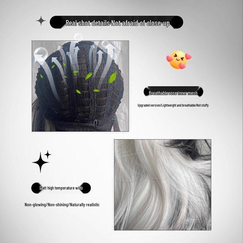 Ink In the Clouds: Black & White Gradient Long Curly Wig with Middle Part