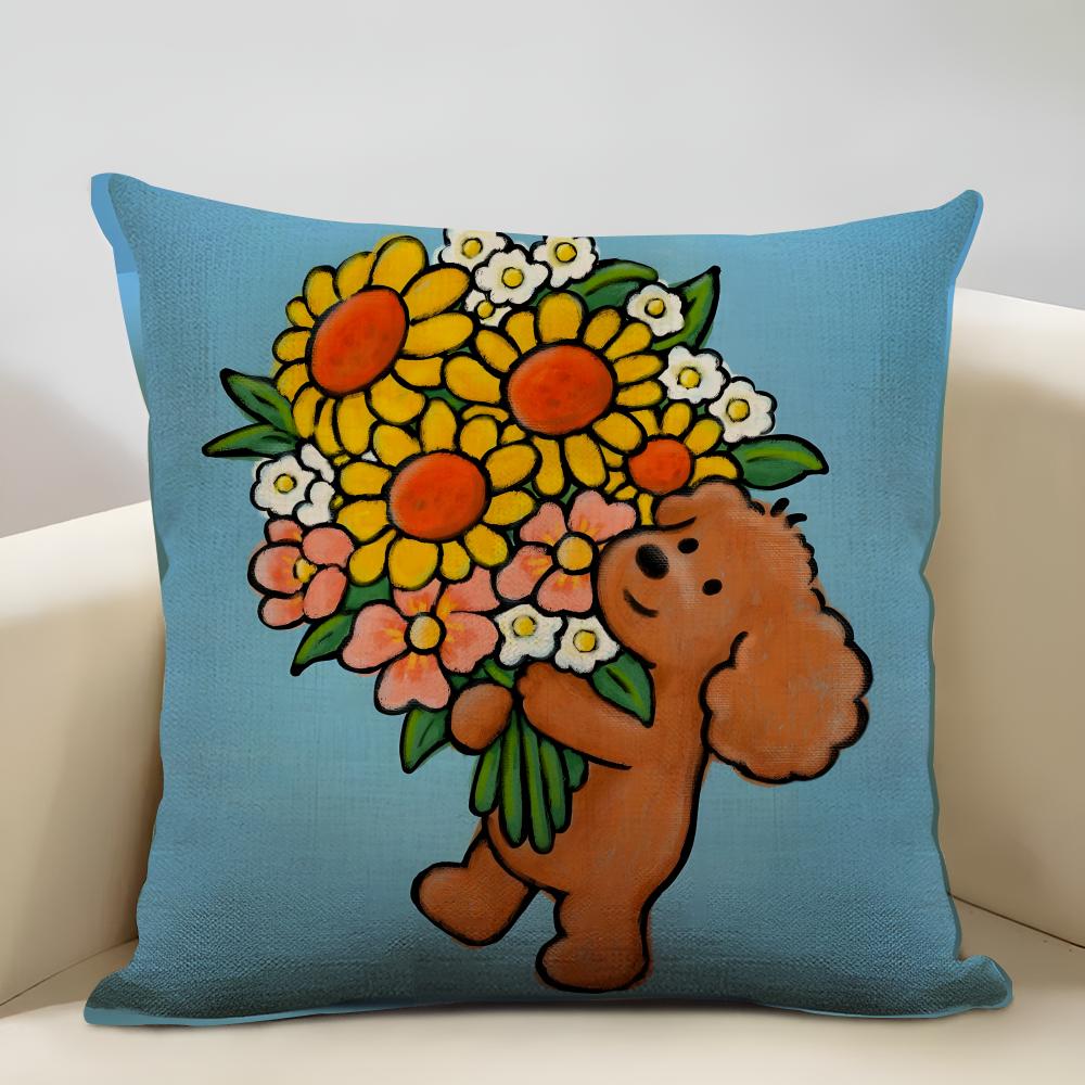 Puppy Life Cushion Cover Household Decoration Linen Sofa Cushion Cover: Skin-Friendly & Breathable With Invisible Zipper