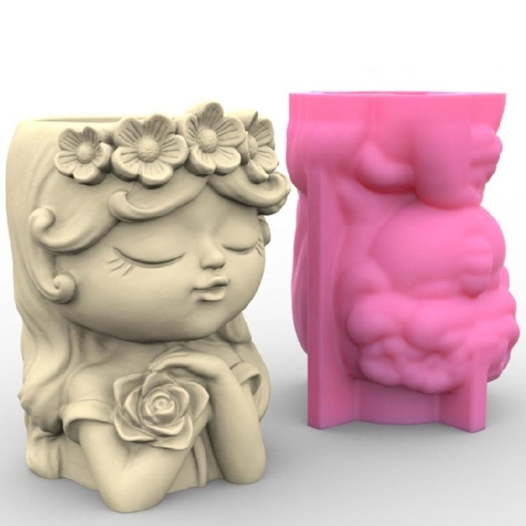Flower Pot Silicone Mold Angel Resin Mould DIY Succulent Planter Molds Craft Art