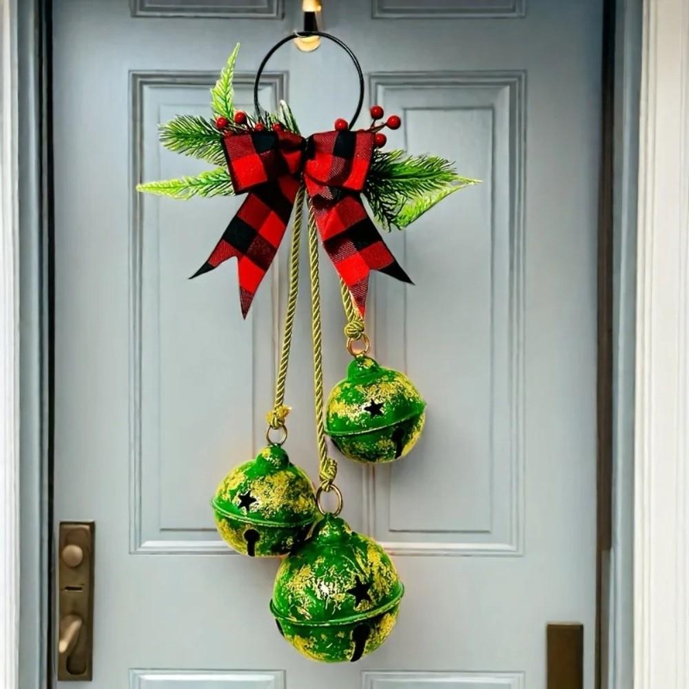 Jingle Bells Christmas Tree Ornaments DIY Bow Xmas Tree Hangings Pendant Shatterproof Door Decoration Holiday Decor Porch