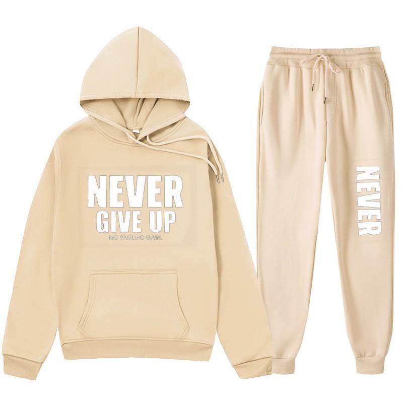 Herren Hoodie mit Buchstabenprint Set - Langarm Rundhals Oberteil Jogginghose Fleecegefüttert Lässiges Outfit Herbst