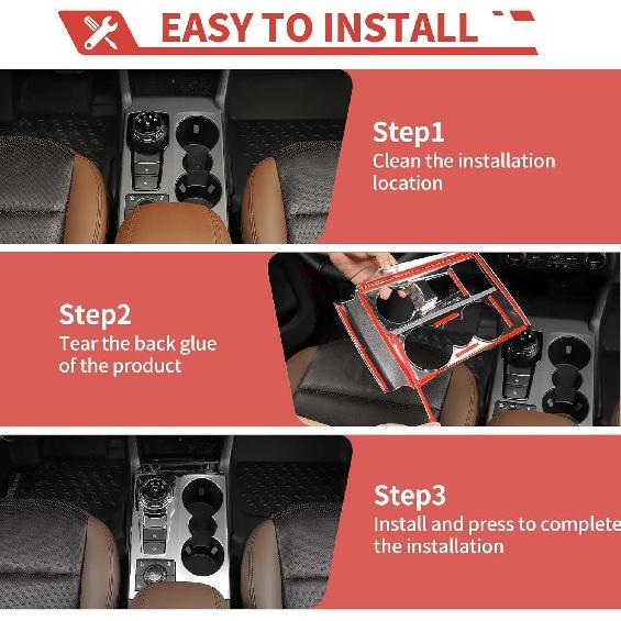 Center Console Gear Shift Cover Cup Holder Trim Compatible with Ford Bronco Sport 2021 2022 2023 Interior Accessories,Chrome