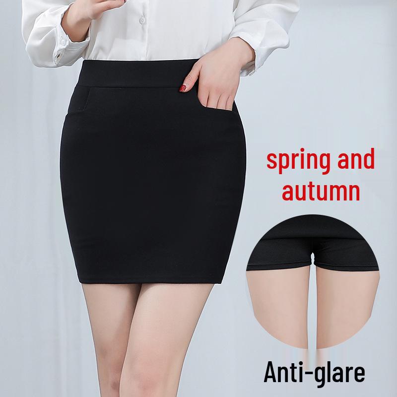 High-Waist Professional Black Bodycon Skirt with Pockets - Spring/Autumn Slimming Workwear