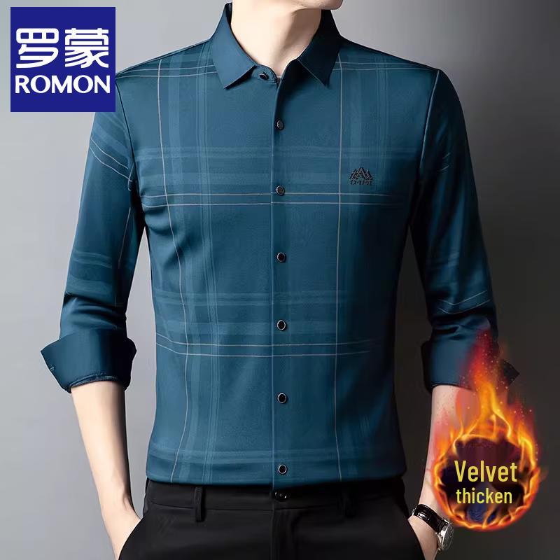 ROMON Мужская клетчатая рубашка с длинным рукавом на флисовой подкладке 4XL