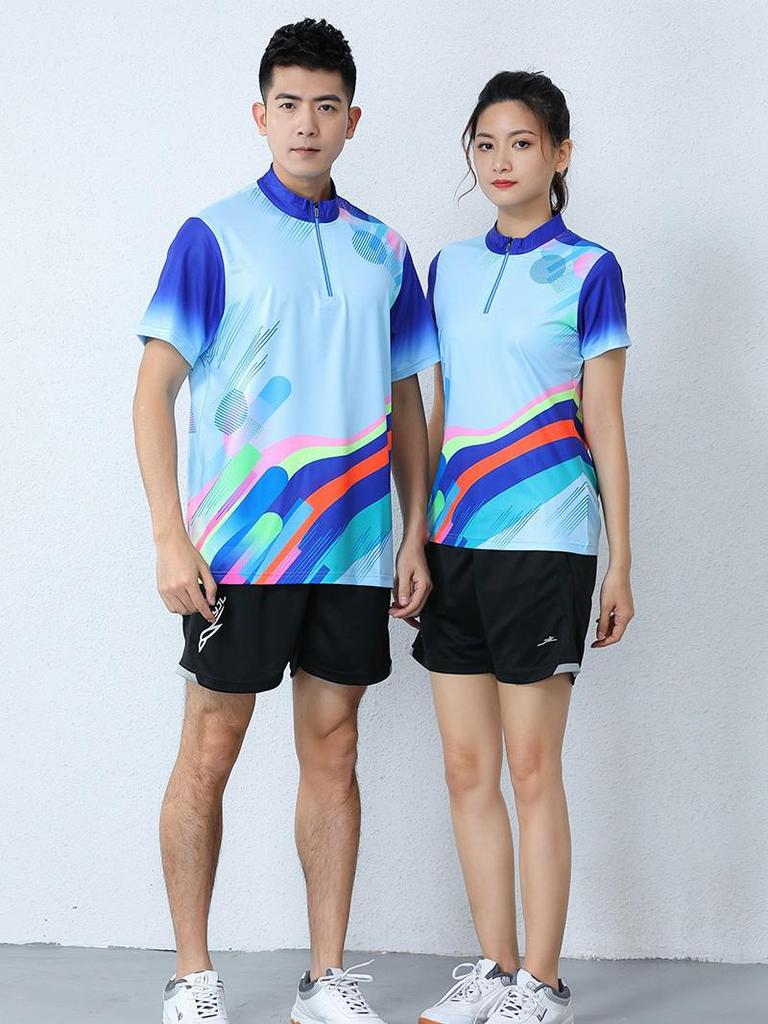 Unisex Quick-Dry Mesh Half-Zip Badminton & Tennis Competition Shirt with Custom Print