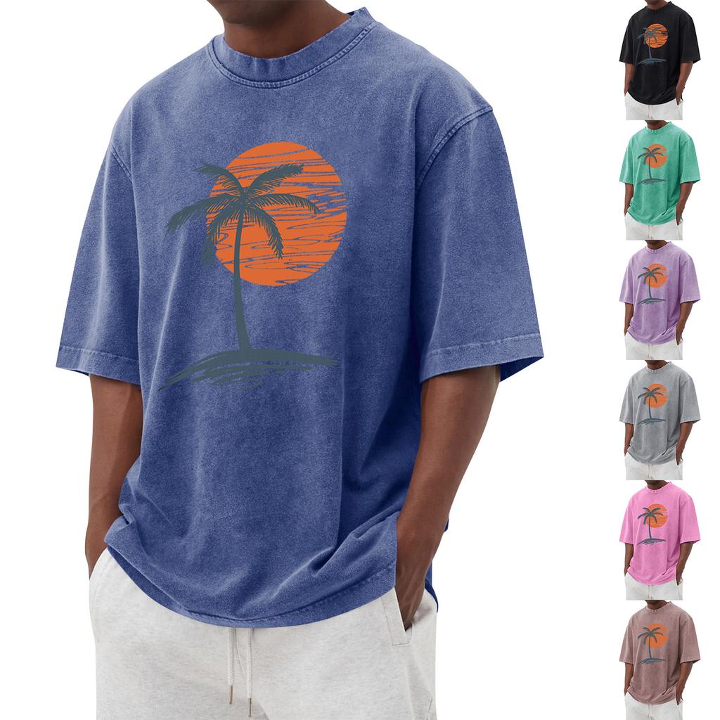 Men's Printed Round Neck T-Shirt Casual Sports Short-Sleeve Top