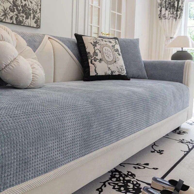 

Вафельная диванная подушка из синели, универсальная нескользящая подушка для гостиной, простая клетчатая спинка дивана, подлокотник, полотенце 70x70cm 1pc