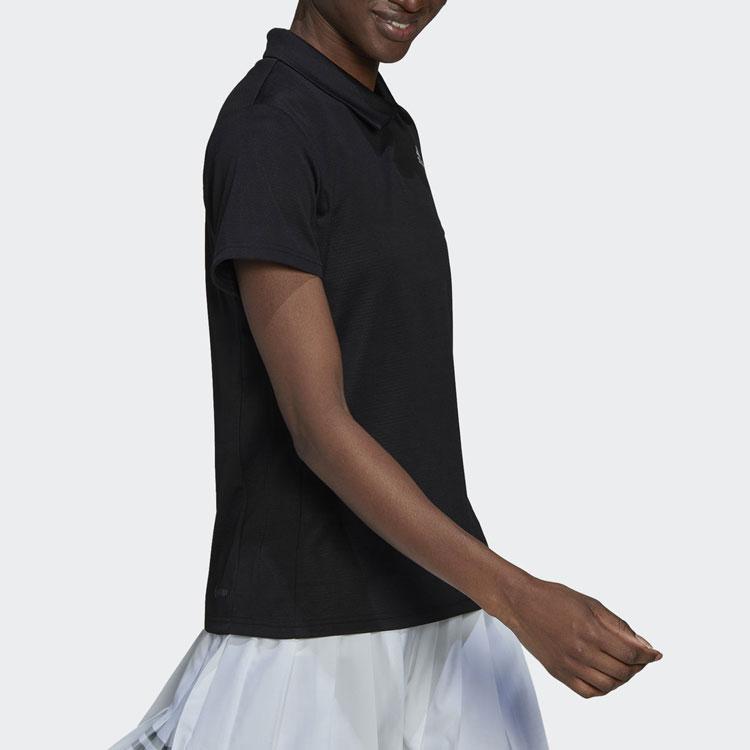 Adidas Solid Color Logo Polo Shirt Women Tops Black HI5687