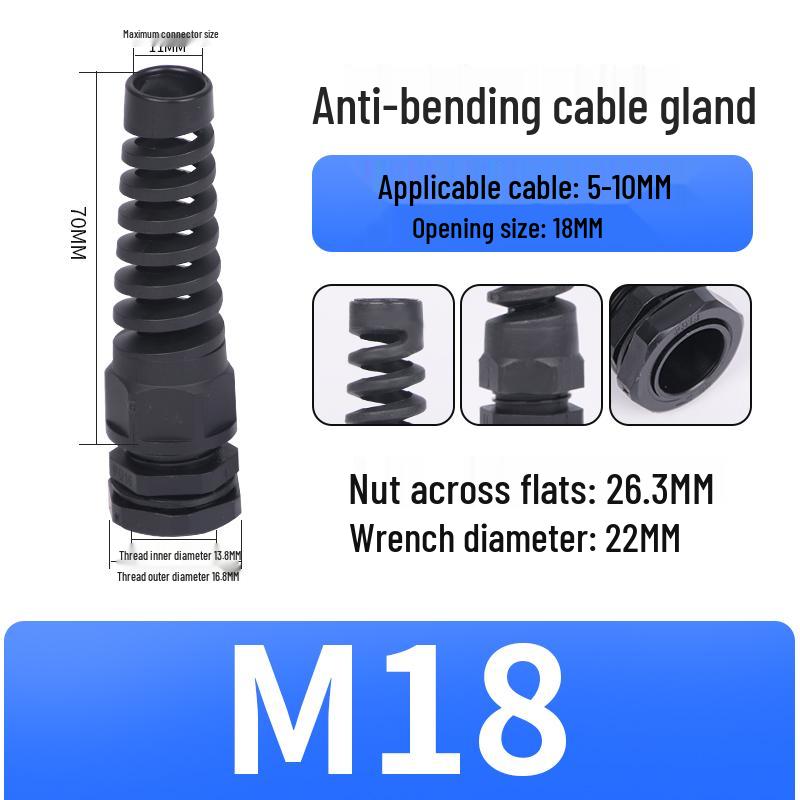 Nylon Waterproof Anti-bend Cable Gland Connector M12/16