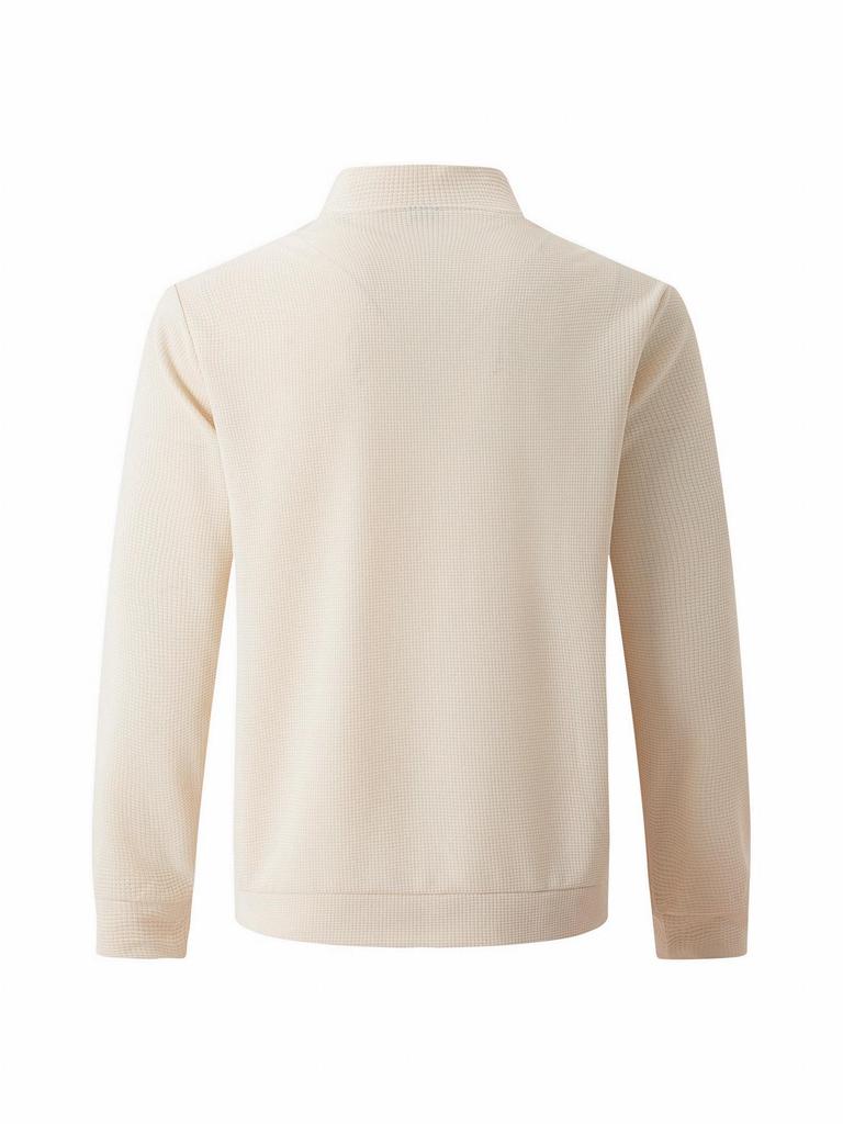 2024 Men's Autumn/Winter Waffle Solid Color Zip-Up Baseball Jacket with Pockets