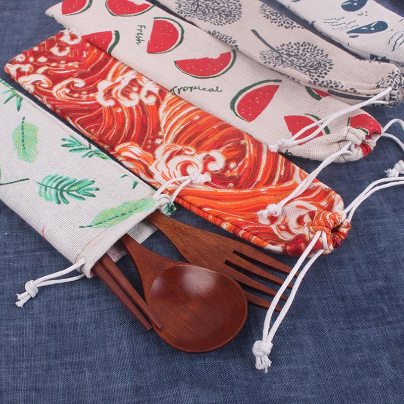 1ks opakovaně použitelný slaměný sáček sáček na kovové slámové příbory Barevné cestovní kempingové hůlky Lžíce Vidlička Nůž Úložný sáček Zásobník