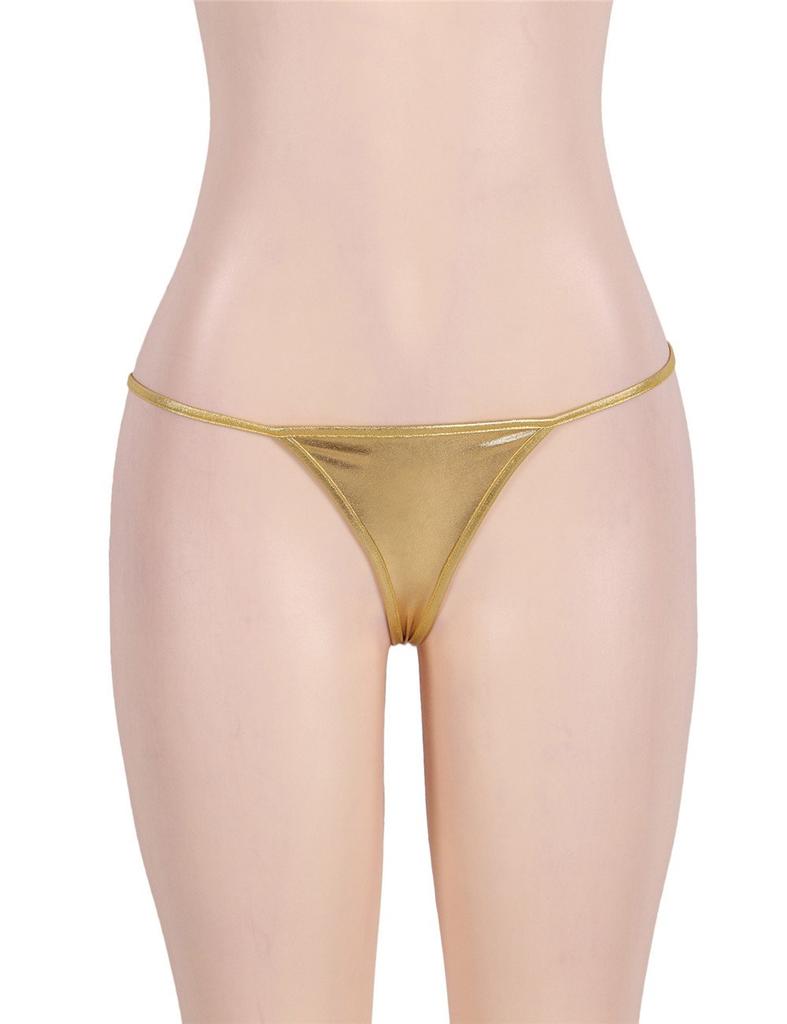 Oh Yeh Thong Panties Underwear Sexy Lingerie Large Size Extra Small Metallic Panties Set Women's G-String (M, Gold)