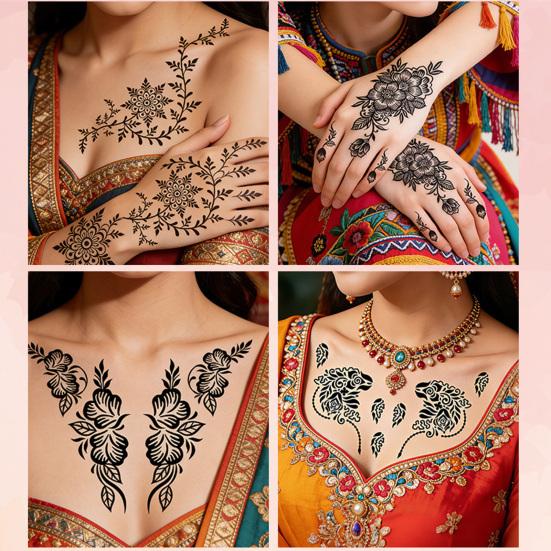 Temporary Tattoos Stickers Fake Body Arm Chest Shoulder Tattoos with Black Lace Flower