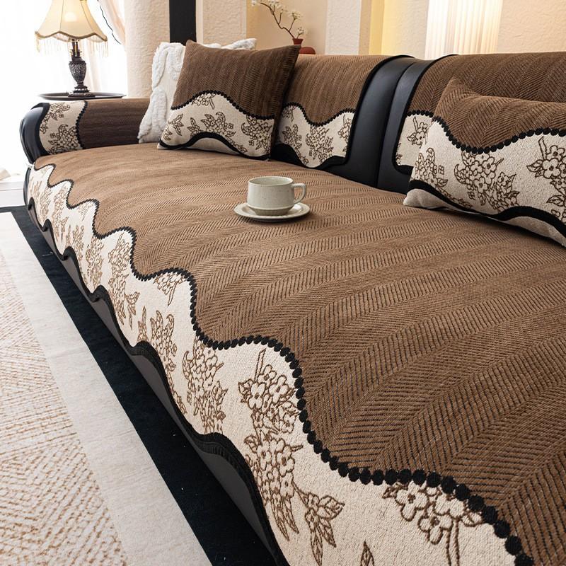 Luxury Style Chenille Sofa Cover Slipcover Non-Slip One-Piece Print Upholstery Living Room Couch Rental Home