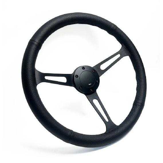 Spceddy MCX 15palcový JDM Černý Skutečná kůže Tuningový Sportovní Volant Klasický Závodní Volant Perforovaný 380mm Stříbrný