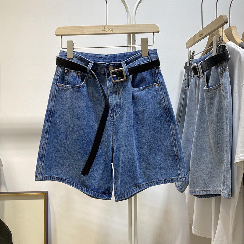 Plus-Size High-Waisted A-Line Casual Denim Shorts for Women - Summer Mid-Length Wide-Leg Shorts