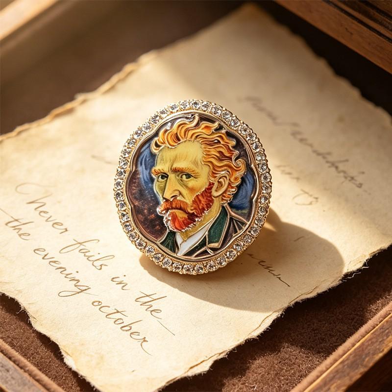 Vintage Van Gogh Oil Painting Brooches Artistic Suit Coat Pins Men Women
