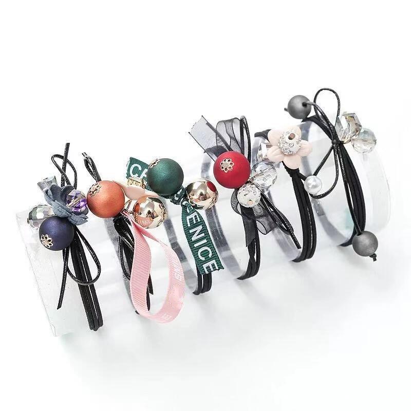 6Pcs Korean Style Women Hair Band Girls Bowknot Pearl Hair Ropes Elastic Scrunchie Rubber Hair Bands Ponytail Holder